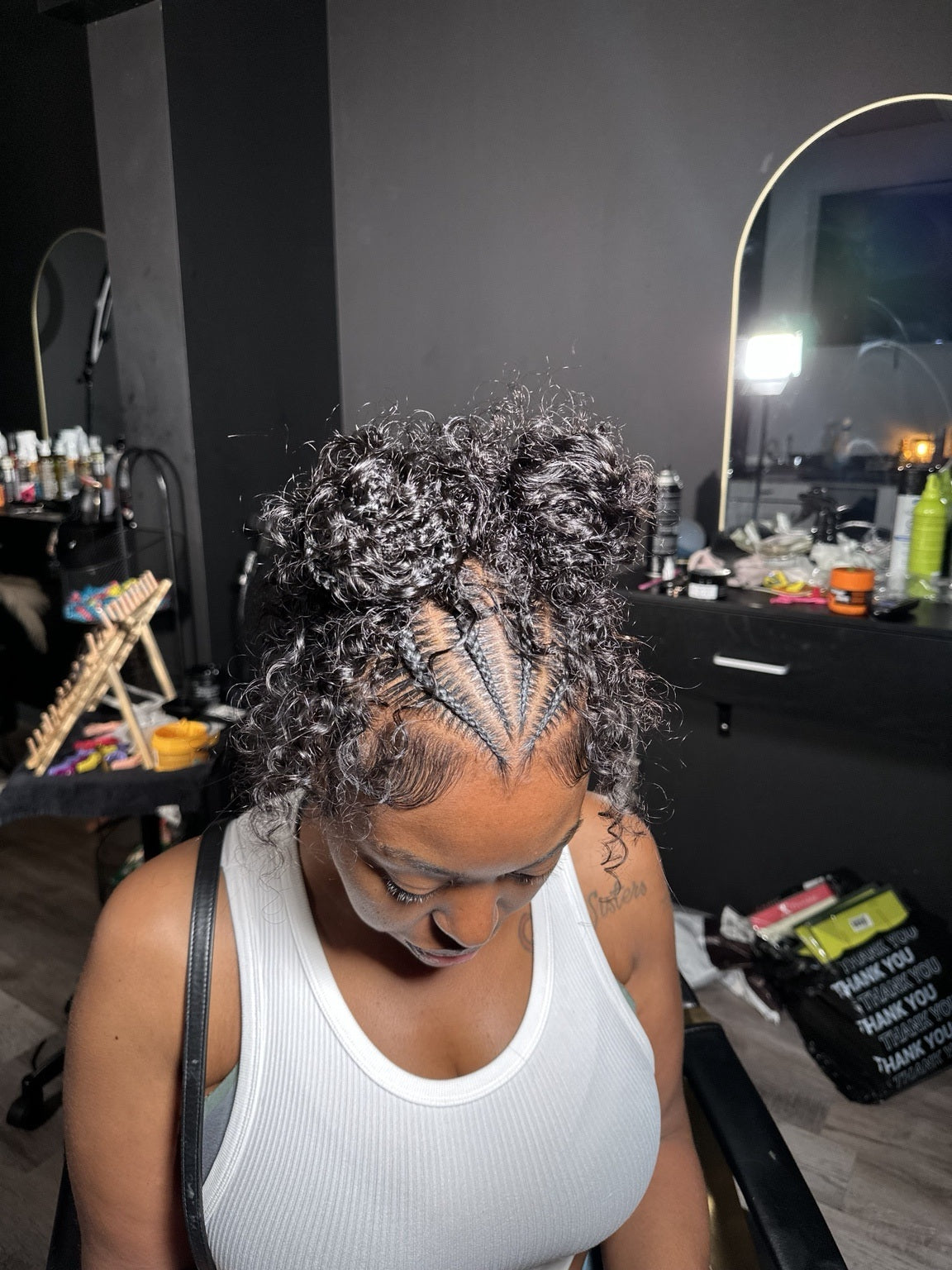 Detailed HBTBEAUTY braided updo with curly finish